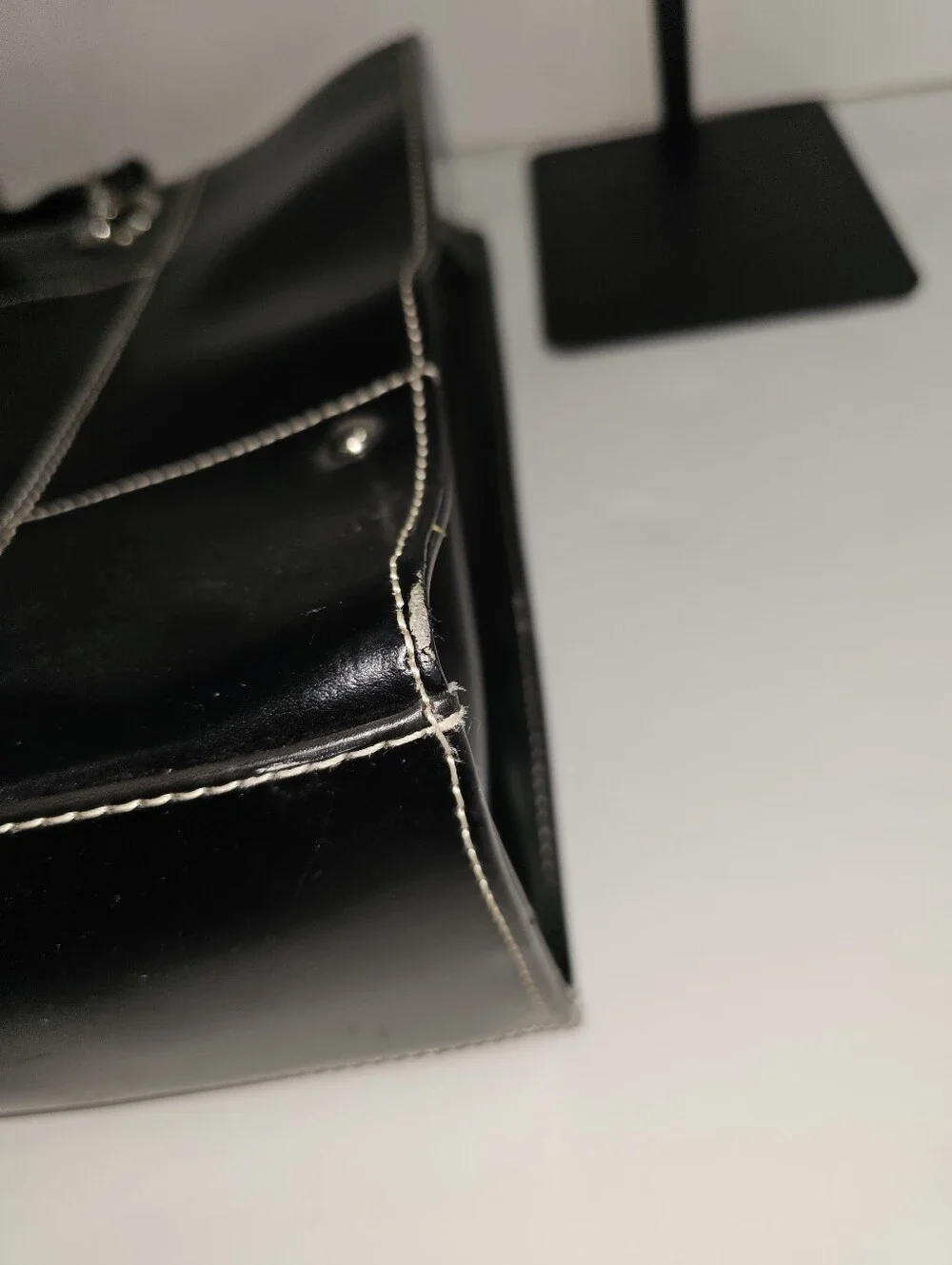 Wilsons Leather Black Leather Tote Bag with Contrast Stitching